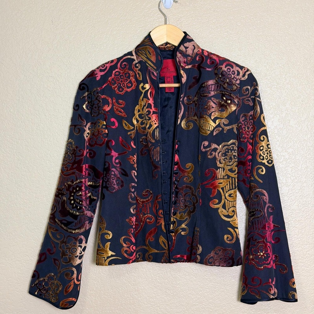 JS Collections Petite Vintage Silk Burnout Velvet Jacket Whimsygoth Floral 4P